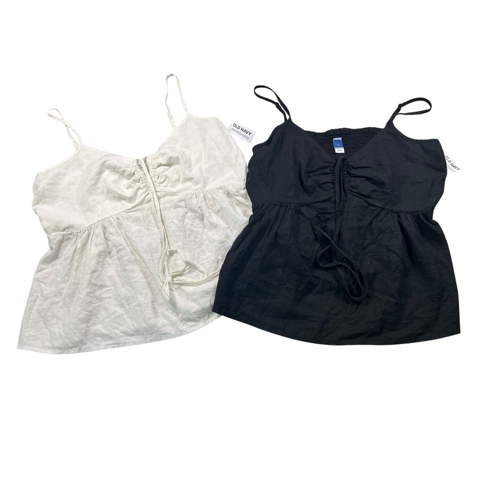 NWT Old Navy Cami Tank Bundle Large Black White Tie 2 Pack